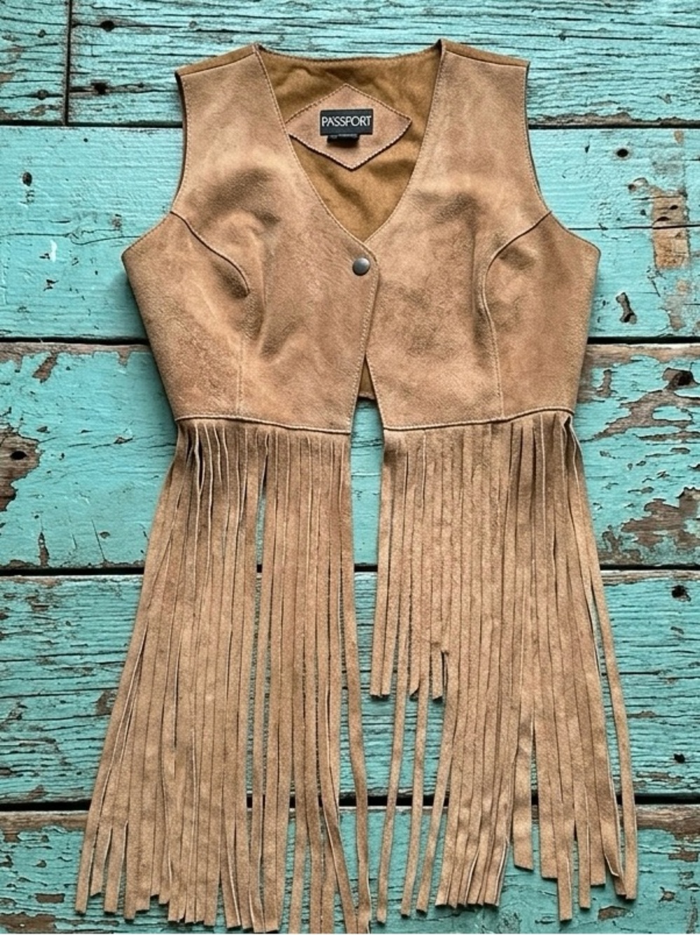 PASSPORT Vintage Genuine Suede Leather Fringe Western Vest M - Picture 1 of 10
